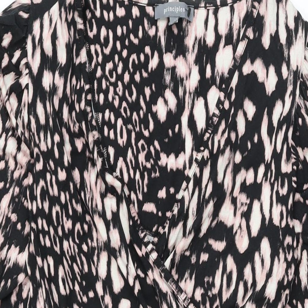 Principles Womens Black Geometric Viscose Wrap Dress Size 12 V-Neck Pullover