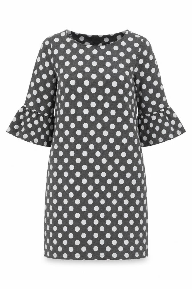 Roman Womens Grey Polka Dot Polyester Shift Size 12 Round Neck Pullover