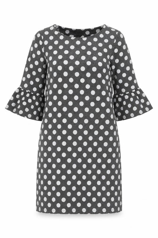 Roman Womens Grey Polka Dot Polyester Shift Size 12 Round Neck Pullover