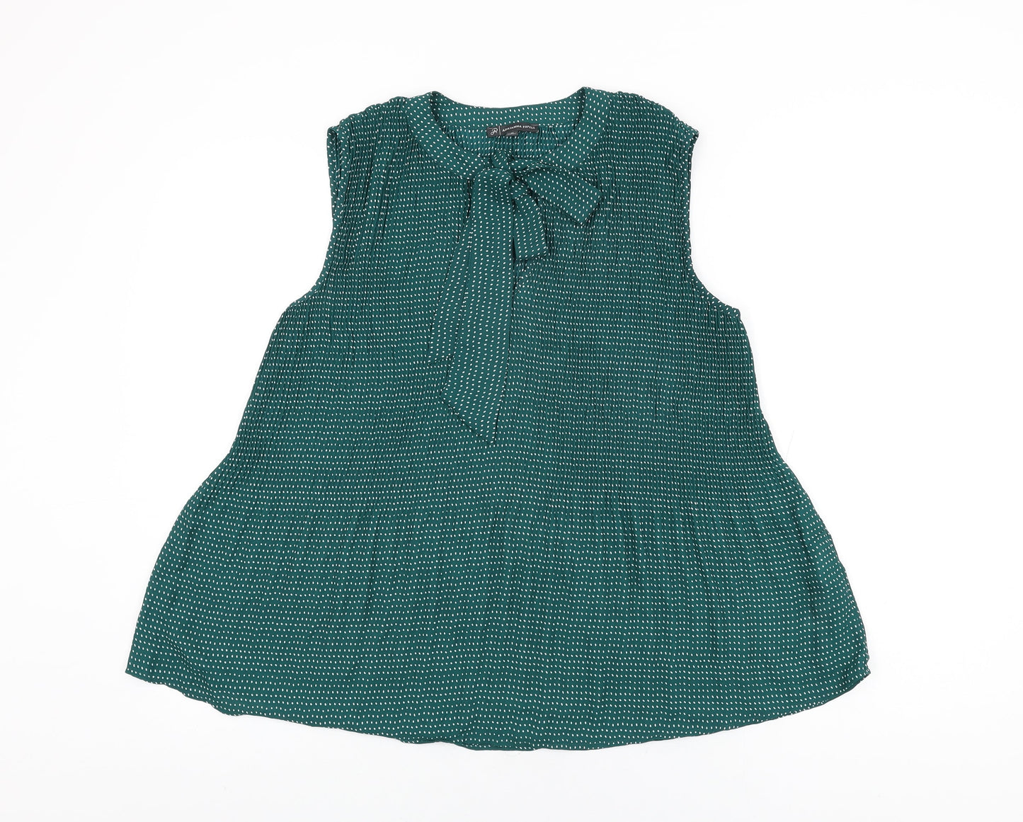 Adrianna Papell Womens Green Polka Dot Polyester Basic Blouse Size M Round Neck
