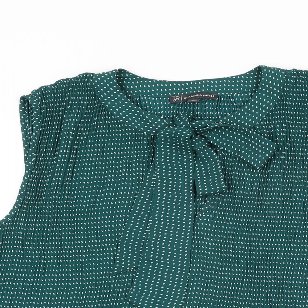 Adrianna Papell Womens Green Polka Dot Polyester Basic Blouse Size M Round Neck
