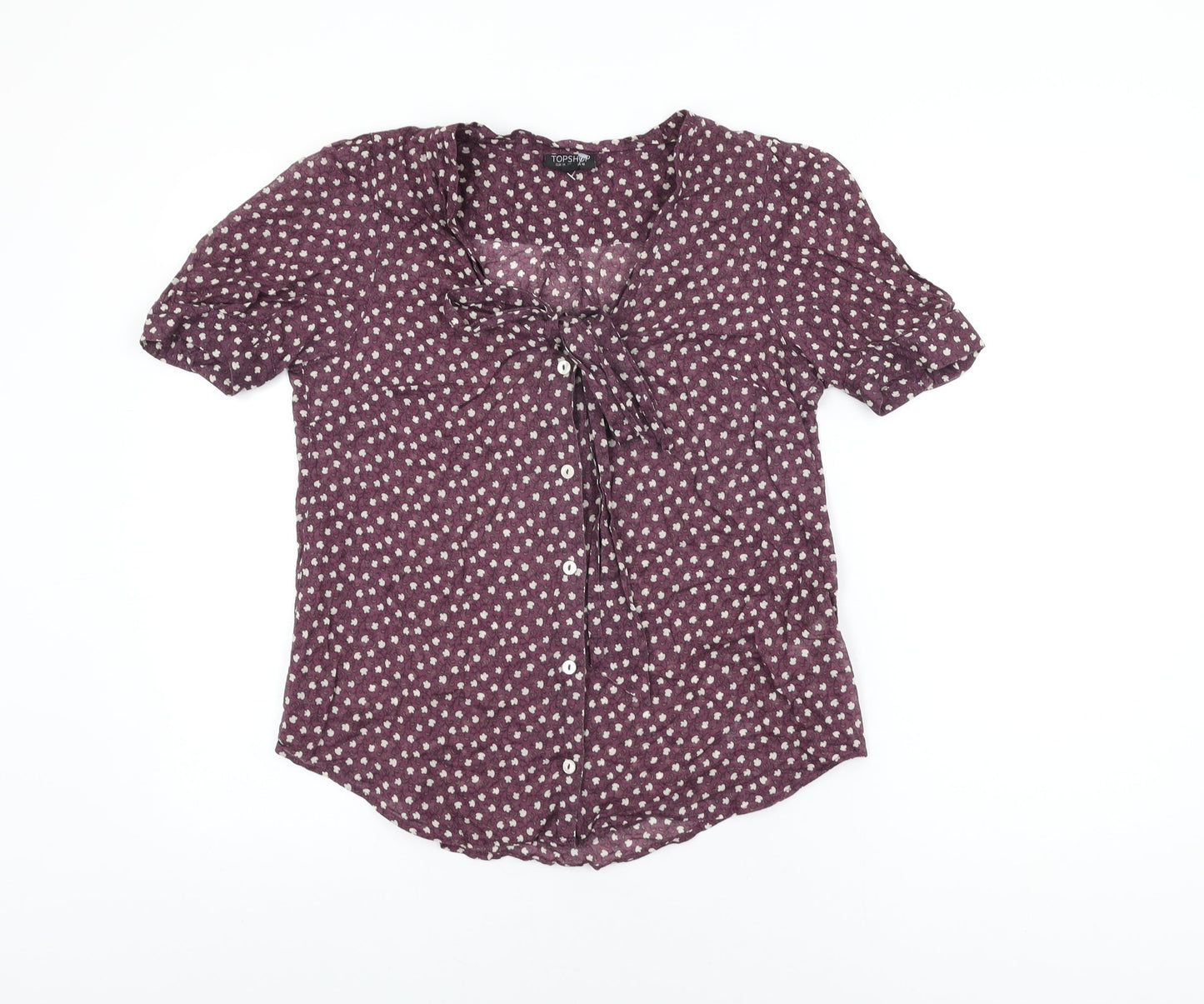 Topshop Womens Purple Floral Cotton Basic Button-Up Size 10 Round Neck