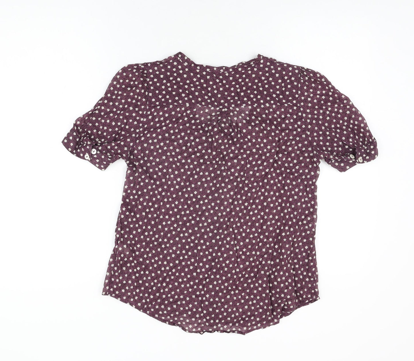 Topshop Womens Purple Floral Cotton Basic Button-Up Size 10 Round Neck