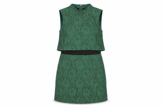 Topshop Womens Green Floral Nylon Mini Size 10 Round Neck Zip