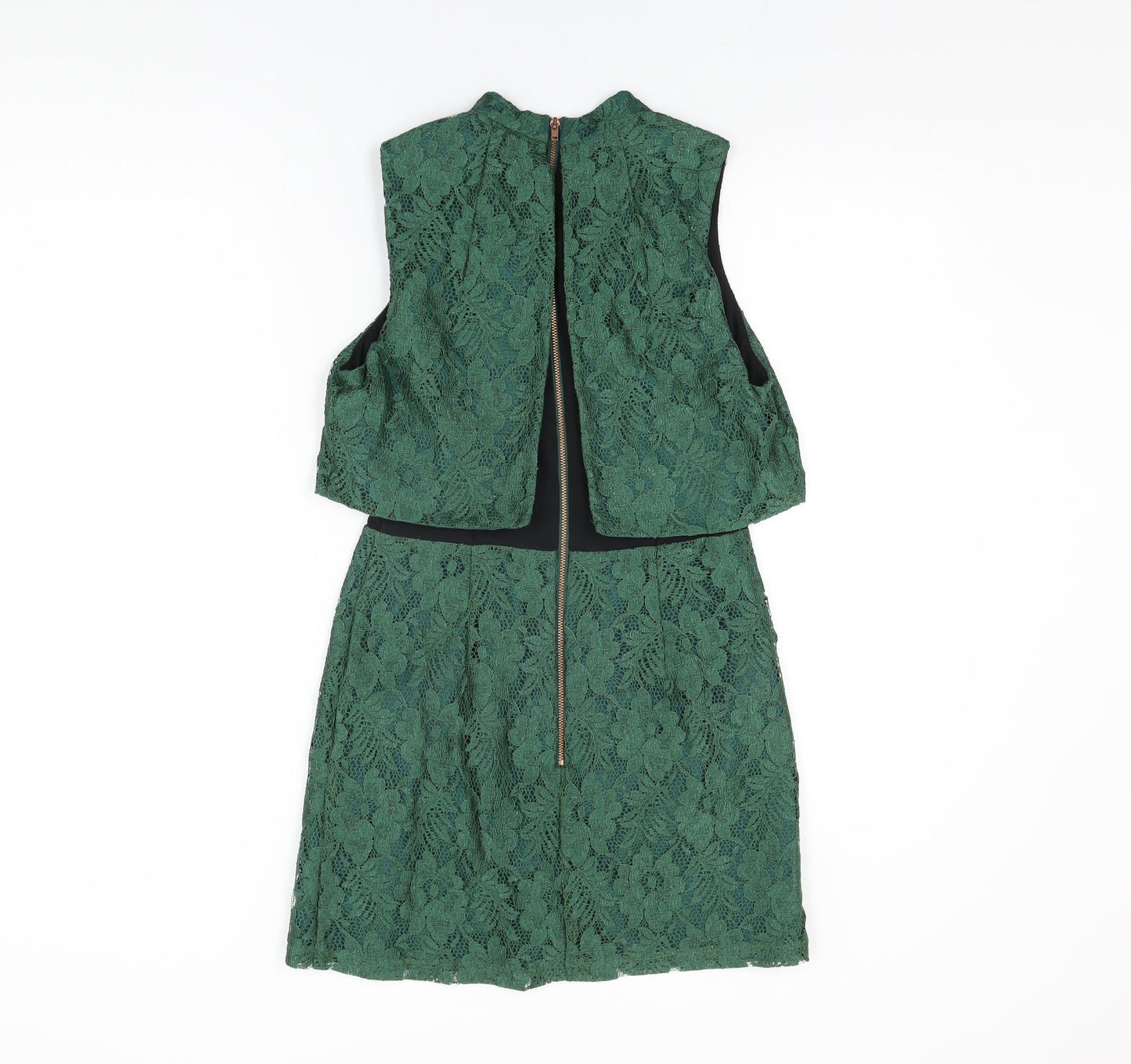 Topshop Womens Green Floral Nylon Mini Size 10 Round Neck Zip