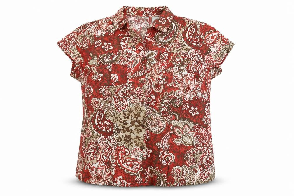 Villager Womens Red Floral Cotton Basic Button-Up Size 16 Collared