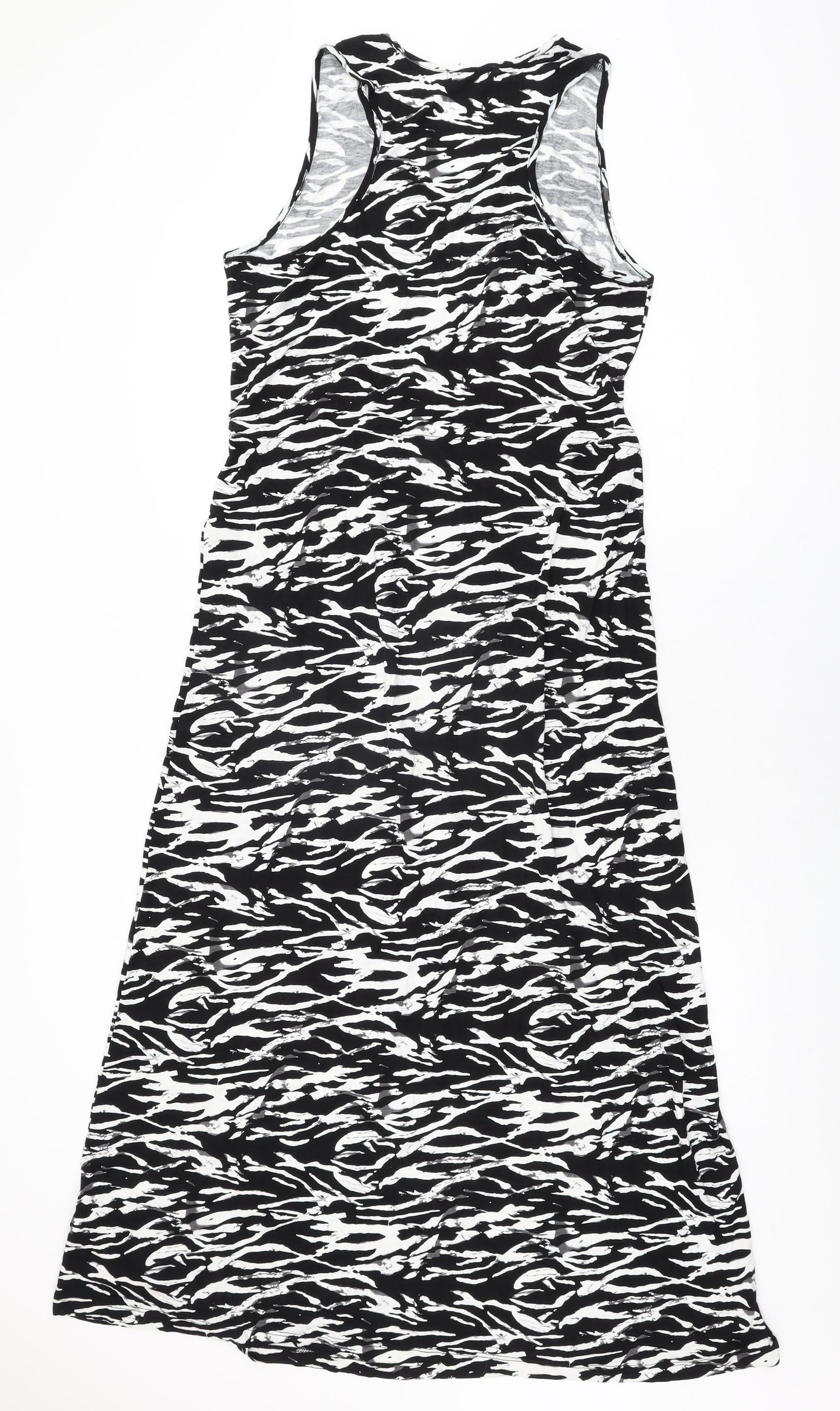 South Womens Black Animal Print Viscose Maxi Size 18 Round Neck Drawstring