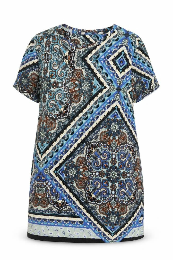 South Womens Blue Geometric Viscose Shift Size 16 Round Neck Pullover