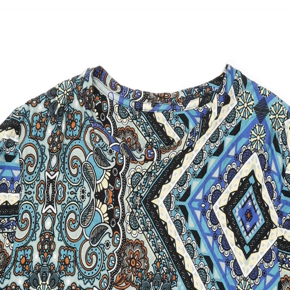 South Womens Blue Geometric Viscose Shift Size 16 Round Neck Pullover