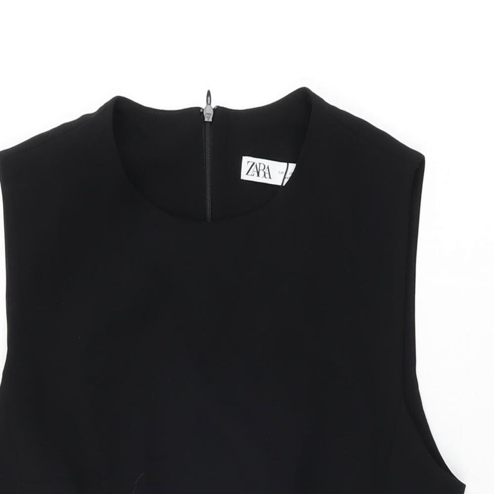 Zara Womens Black Polyester Mini Size S Round Neck Zip