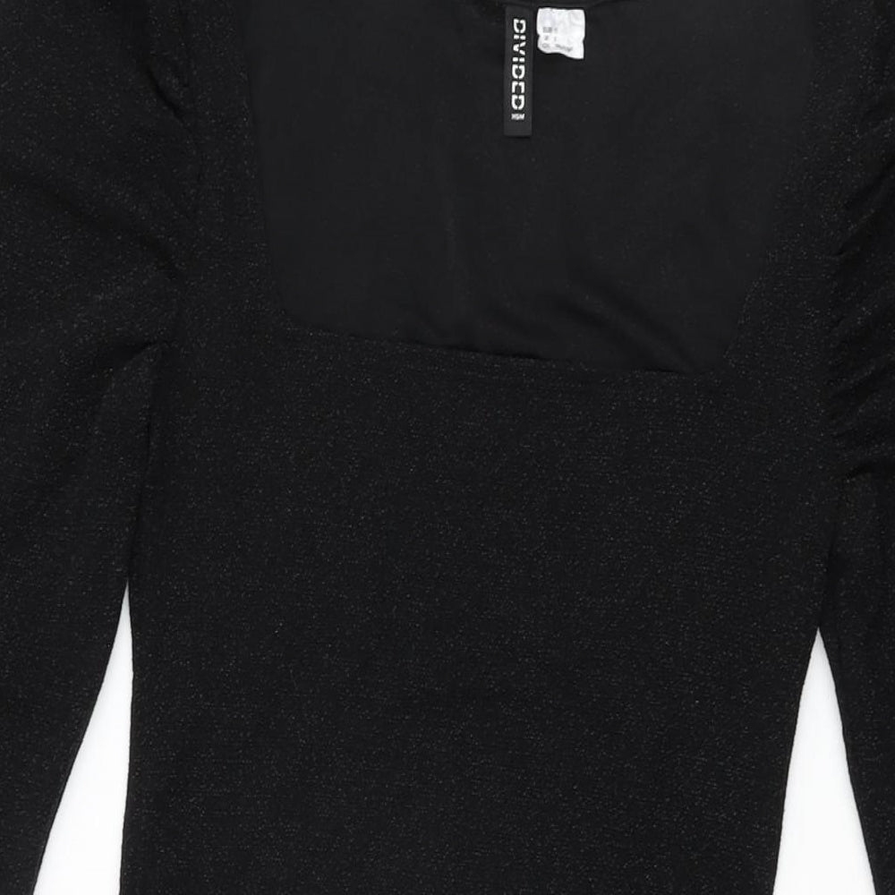 H&M Womens Black Polyester Bodycon Size S Square Neck Pullover
