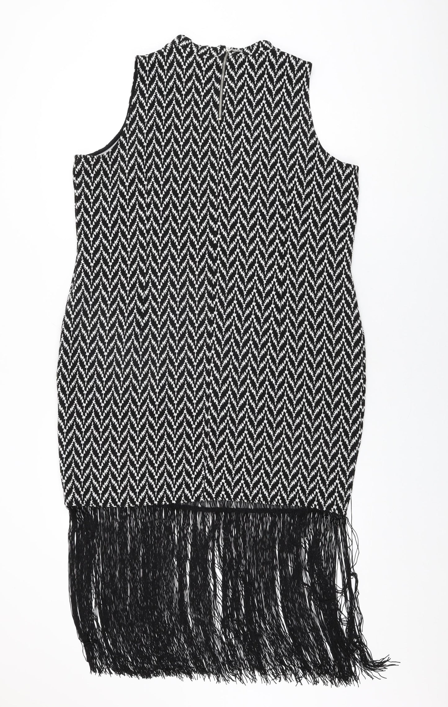 Simply Be Womens Black Geometric Viscose Shift Size 18 Round Neck Zip
