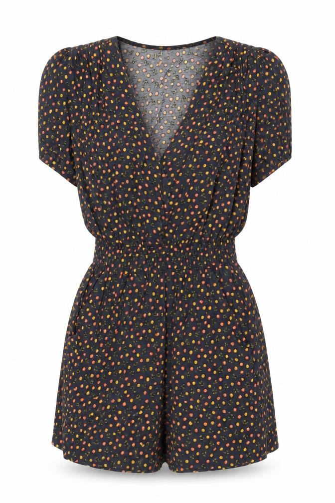 Mango Womens Black Geometric Viscose Playsuit One-Piece Size S Button