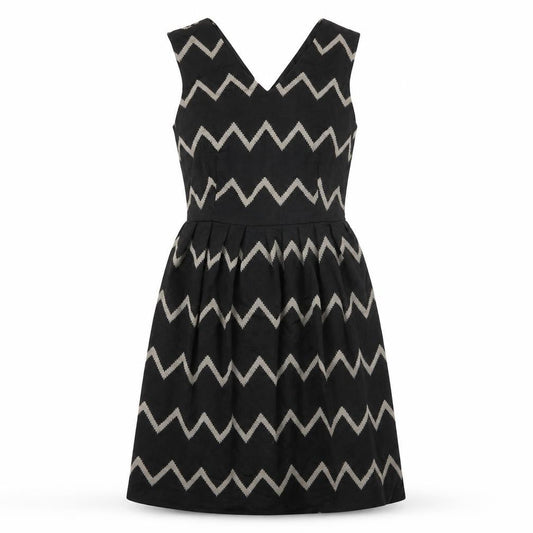Mela London Womens Black Geometric Polyester Skater Dress Size 10 V-Neck Zip