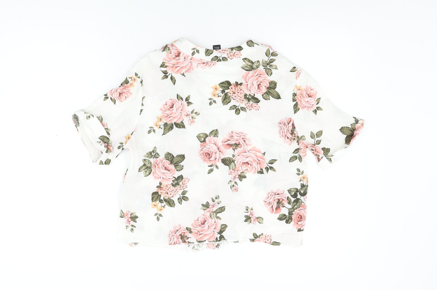 New Look Womens White Floral Viscose Basic Button-Up Size 8 V-Neck