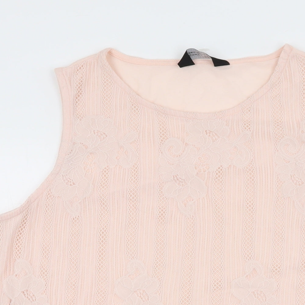 Dorothy Perkins Womens Pink Floral Polyamide Basic T-Shirt Size 14 Round Neck