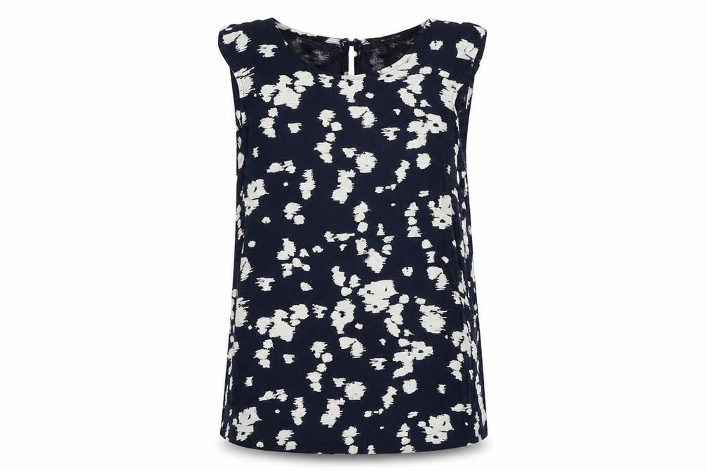 Autograph Womens Blue Geometric Viscose Basic T-Shirt Size 12 Round Neck