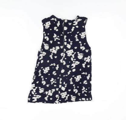 Back view of Autograph women’s blue geometric viscose basic t-shirt, size UK 12, round neck