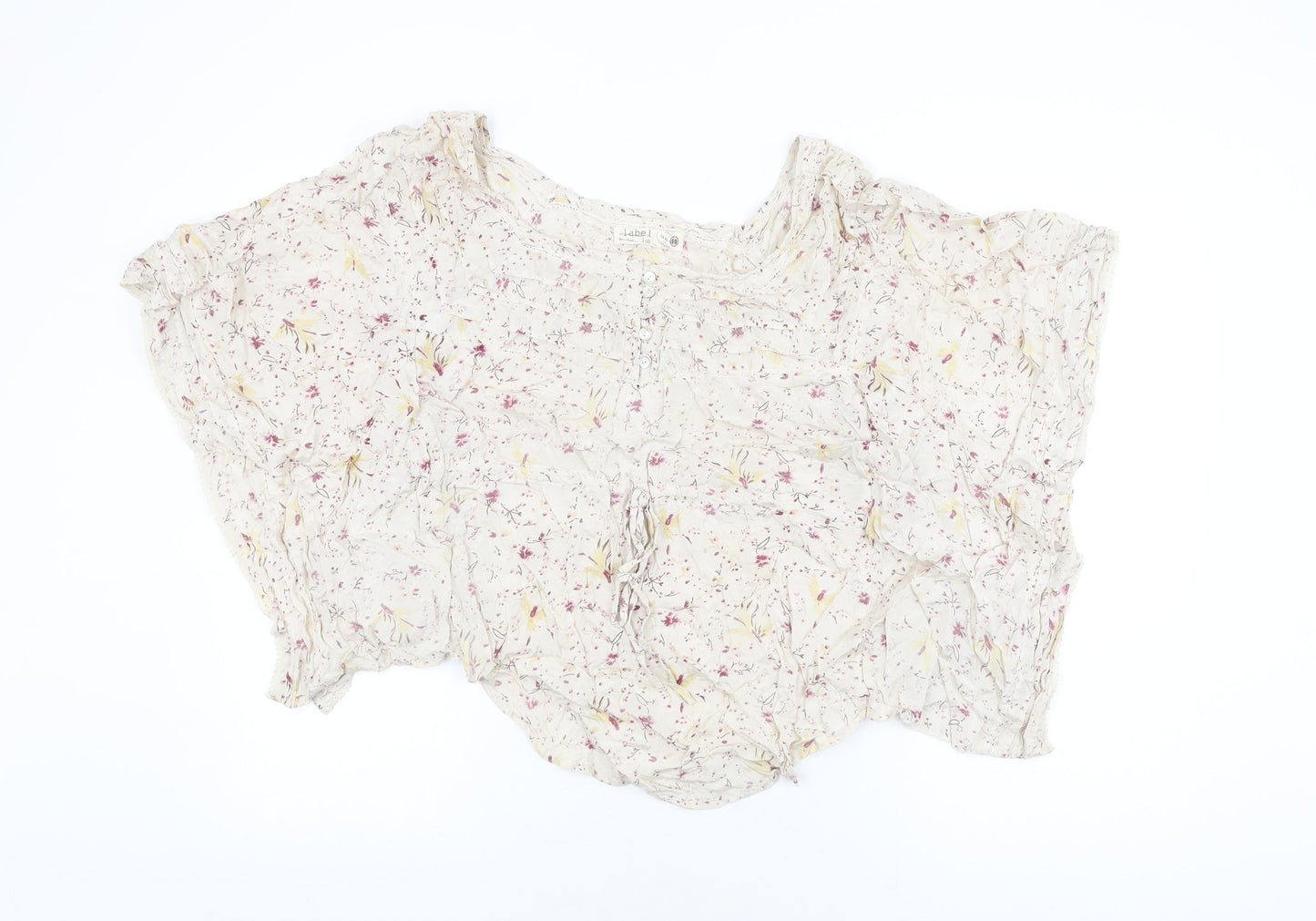 Label Lab Womens Ivory Floral Viscose Basic T-Shirt Size 10 Round Neck