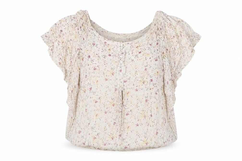 Label Lab Womens Ivory Floral Viscose Basic T-Shirt Size 10 Round Neck