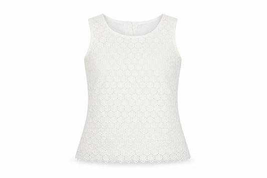 Pure Womens White Geometric Cotton Basic T-Shirt Size 8 Round Neck