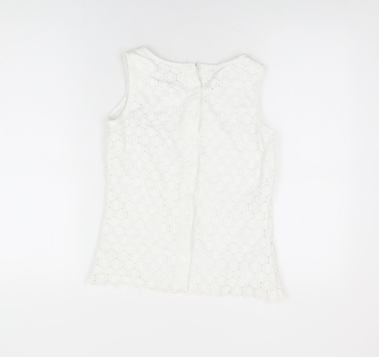 Pure Womens White Geometric Cotton Basic T-Shirt Size 8 Round Neck