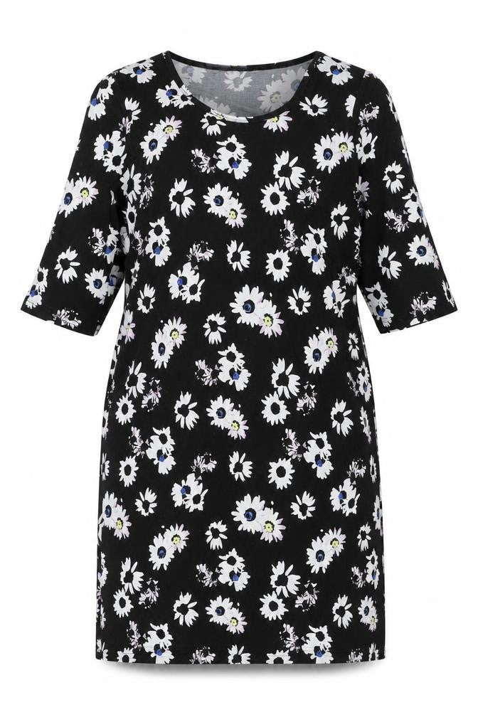 Anthology Womens Black Floral Polyester Shift Size 16 Scoop Neck Pullover