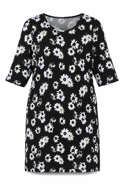 Anthology Womens Black Floral Polyester Shift Size 16 Scoop Neck Pullover
