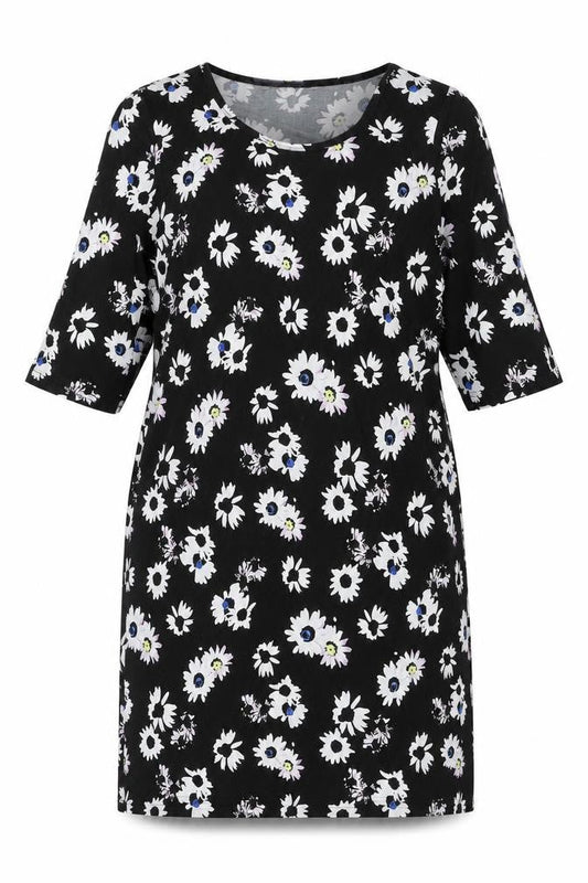 Anthology Womens Black Floral Polyester Shift Size 16 Scoop Neck Pullover