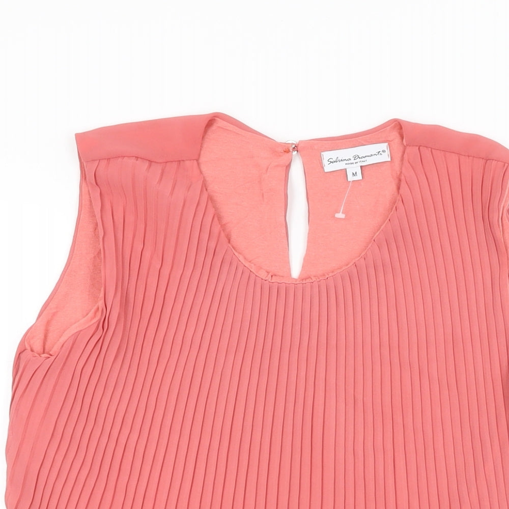 Sabrina Diamanti Womens Pink Polyester Basic Blouse Size M Round Neck