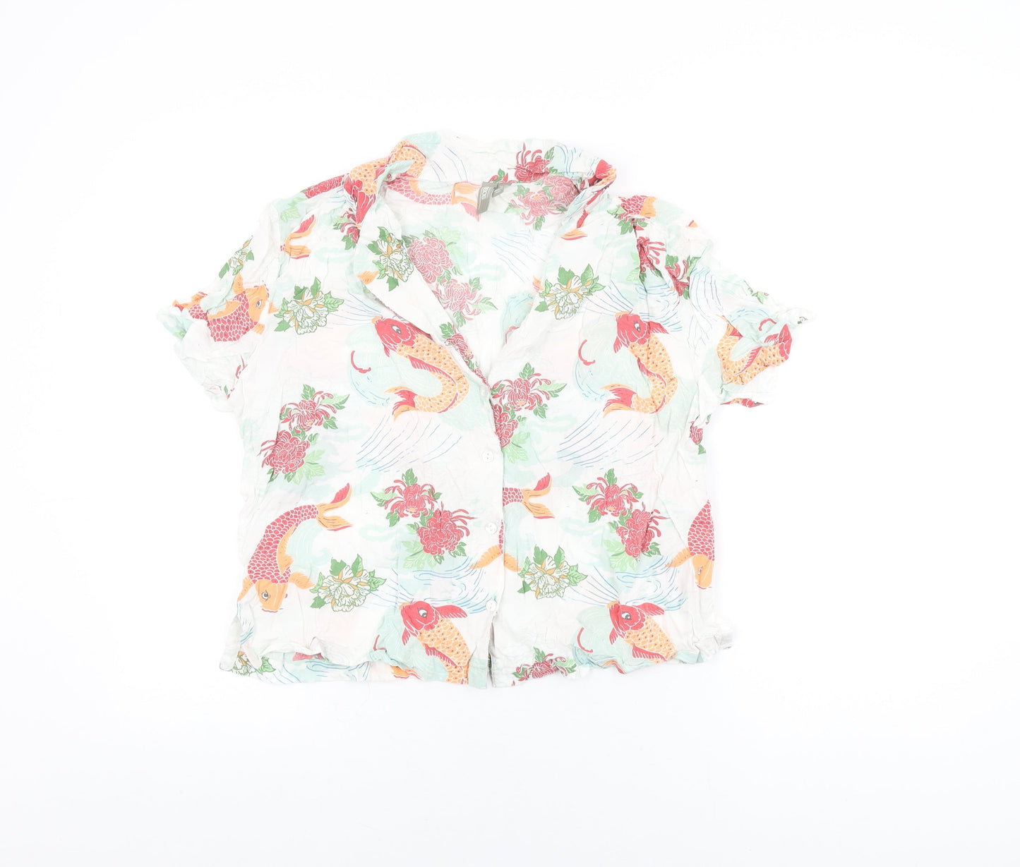 ASOS Womens White Geometric Modal Basic Button-Up Size 12 Collared