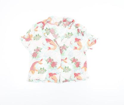 Additional front view of ASOS women’s white geometric modal basic button-up, size UK 12, collared