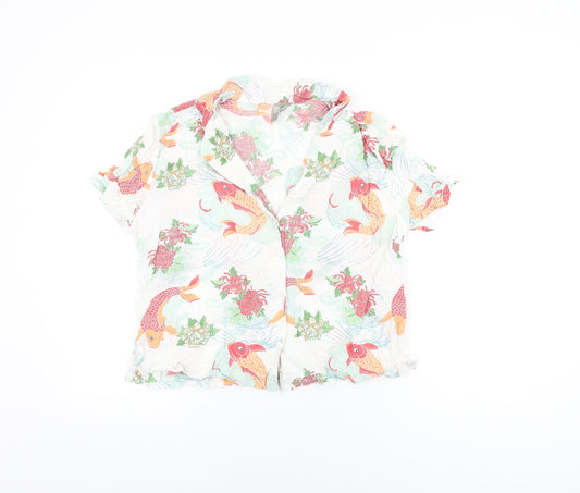 ASOS Womens White Geometric Modal Basic Button-Up Size 12 Collared