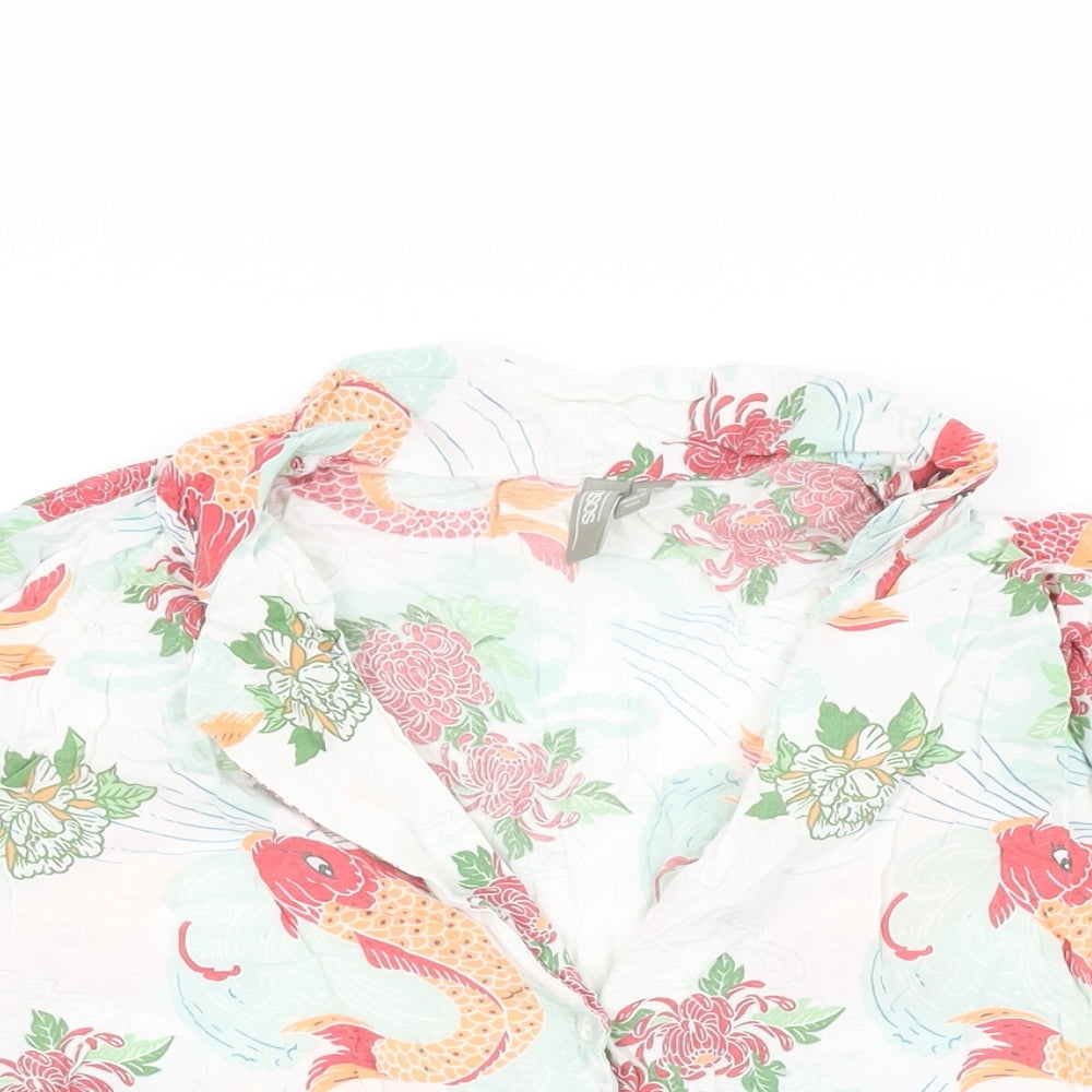ASOS Womens White Geometric Modal Basic Button-Up Size 12 Collared