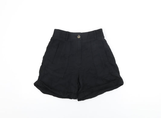 Per Una Womens Black Cotton Basic Shorts Size 6 L5 in Regular Zip