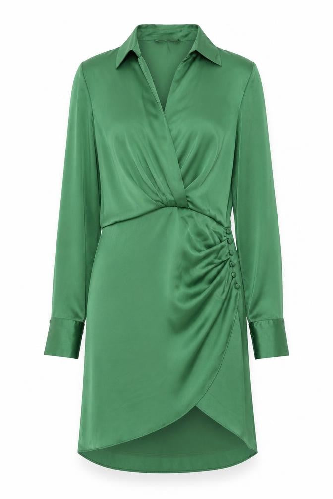 Zara Womens Green Polyester Shirt Dress Size S Collared Zip