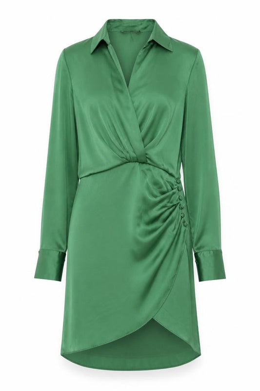 Zara Womens Green Polyester Shirt Dress Size S Collared Zip