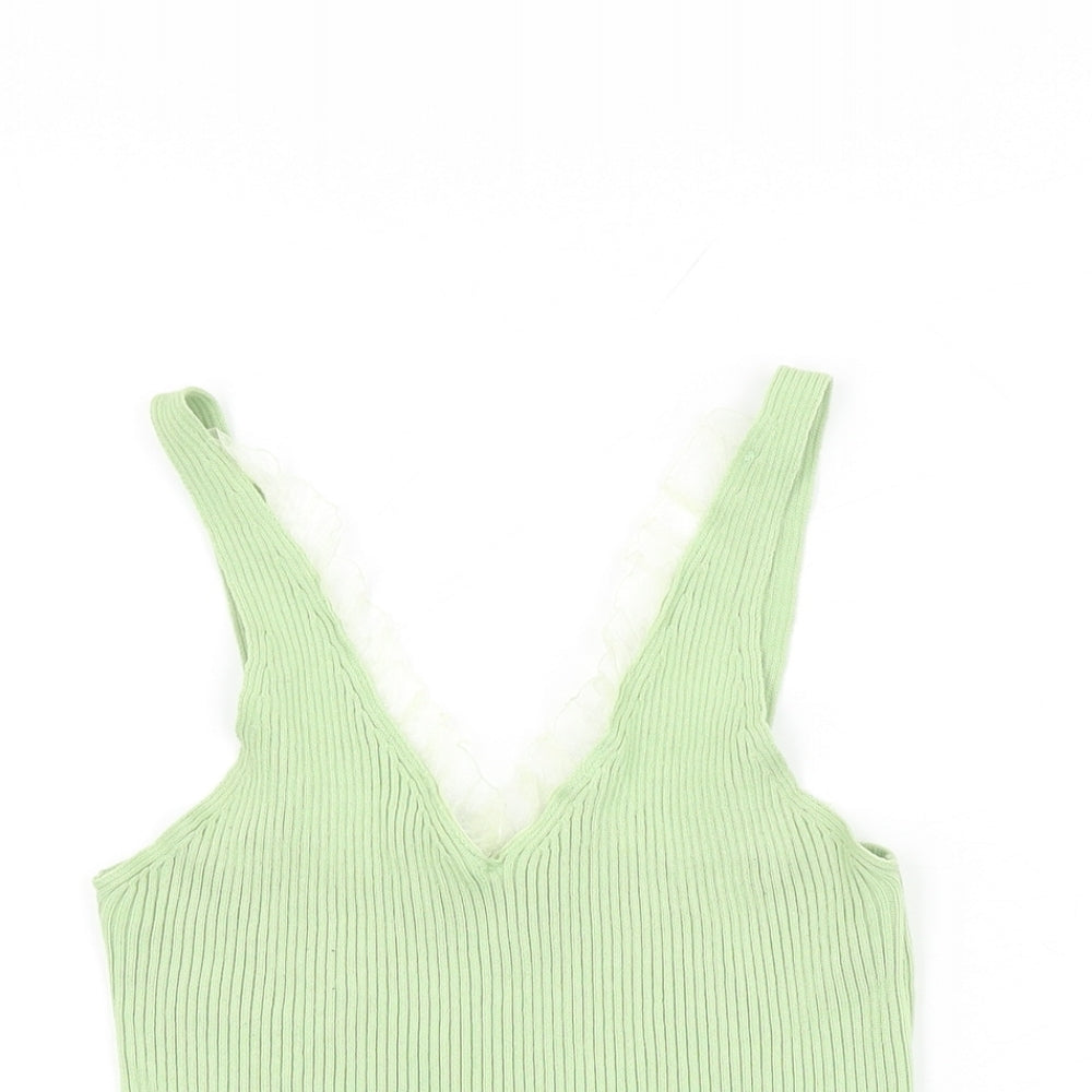 QED London Womens Green Viscose Basic T-Shirt Size S V-Neck
