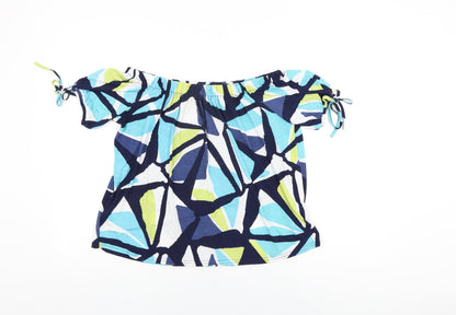 Marble Womens Multicoloured Geometric Polyester Basic T-Shirt Size S Off the Shoulder