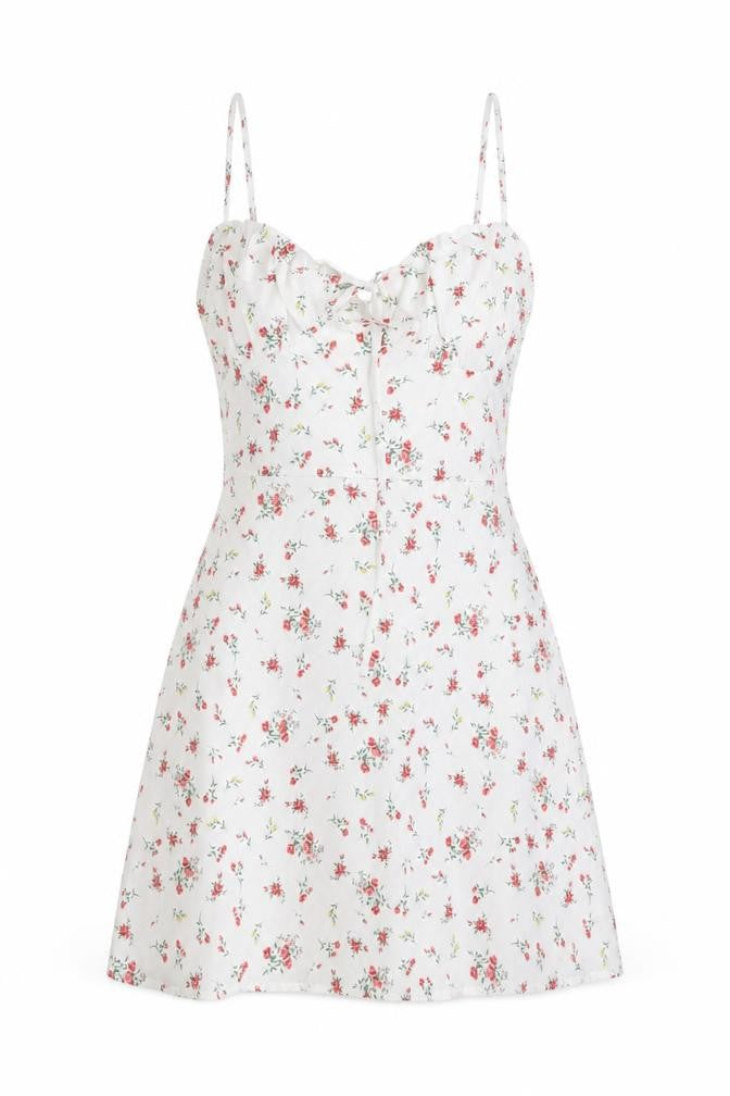 Collective The label Womens White Floral Polyester Mini Size 14 V-Neck Zip