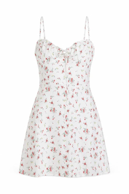Collective The label Womens White Floral Polyester Mini Size 14 V-Neck Zip