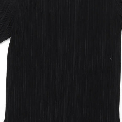 Close-up detail of Roman women’s black polyester bodycon, size UK 10, round neck pullover