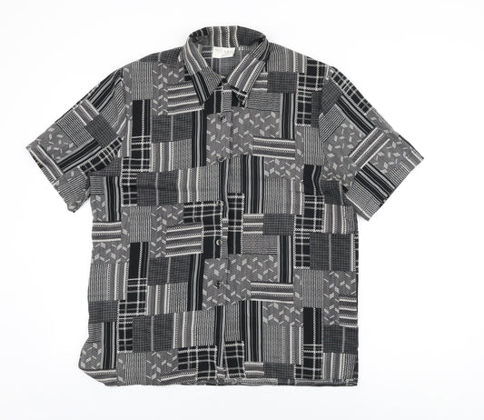 Hilary Womens Black Geometric Polyester Basic Button-Up Size 14 Collared