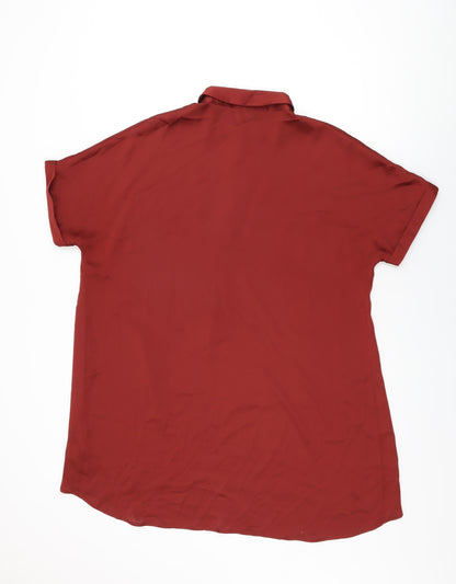 Back view of Autograph women’s red polyester basic blouse, size UK 14, collared