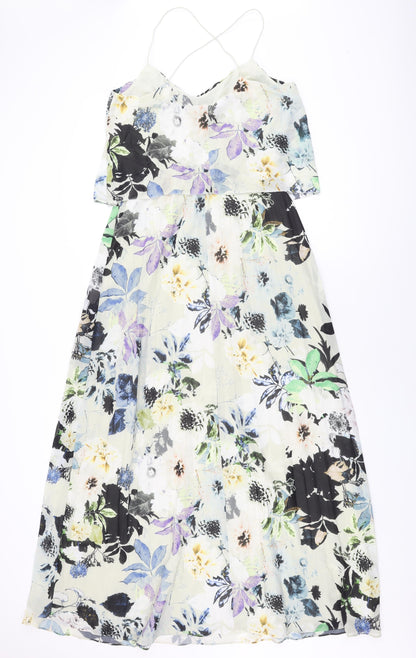 Next Womens Grey Floral Polyester Maxi Size 12 Scoop Neck Pullover