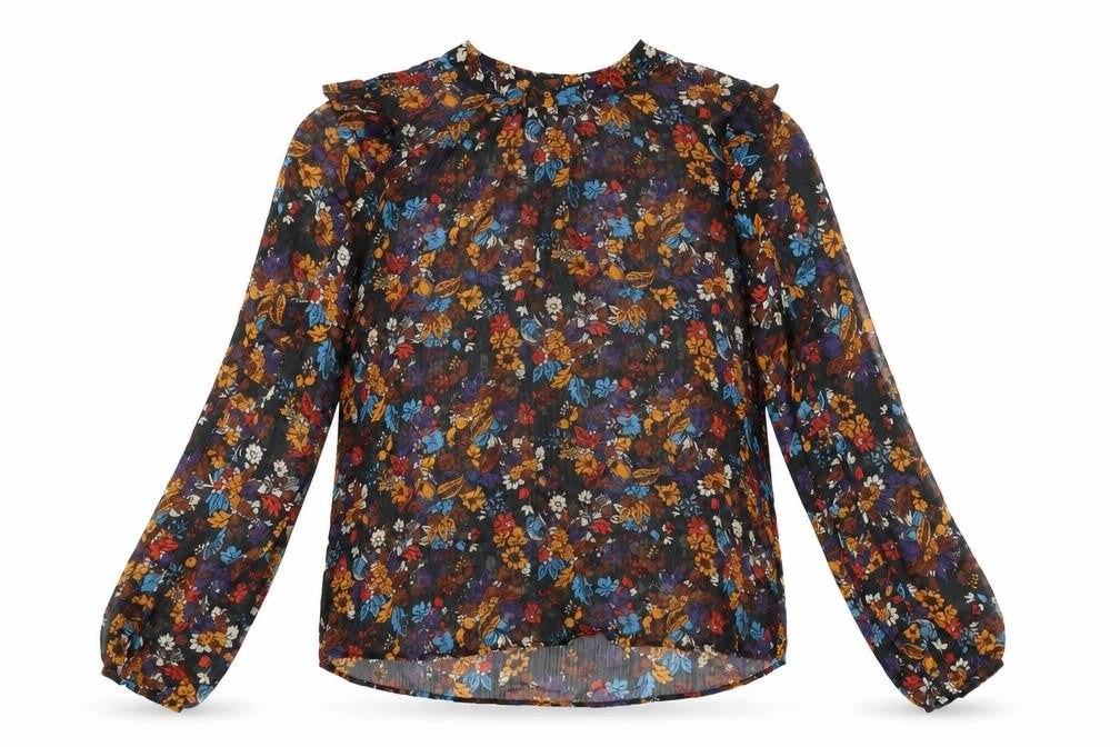 NEXT Womens Black Floral Polyester Basic Blouse Size 14 Round Neck