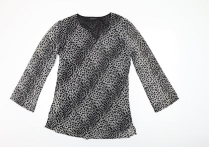 Sky Designs Womens White Geometric Polyester Basic Blouse Size M V-Neck