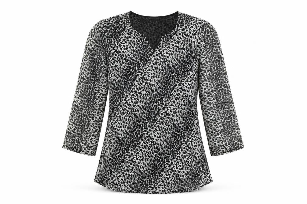 Sky Designs Womens White Geometric Polyester Basic Blouse Size M V-Neck