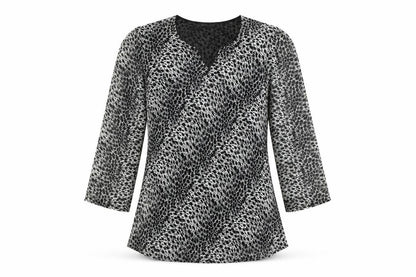 Sky Designs Womens White Geometric Polyester Basic Blouse Size M V-Neck