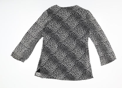 Sky Designs Womens White Geometric Polyester Basic Blouse Size M V-Neck